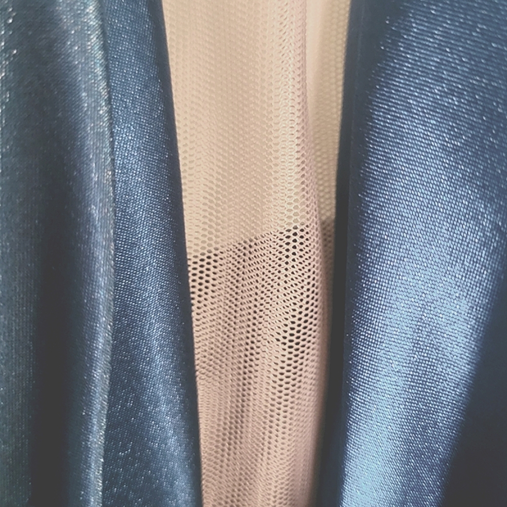 Betsy & Adam Illusion Satin Gown with Lace-Up Back - Picture 4 of 12
